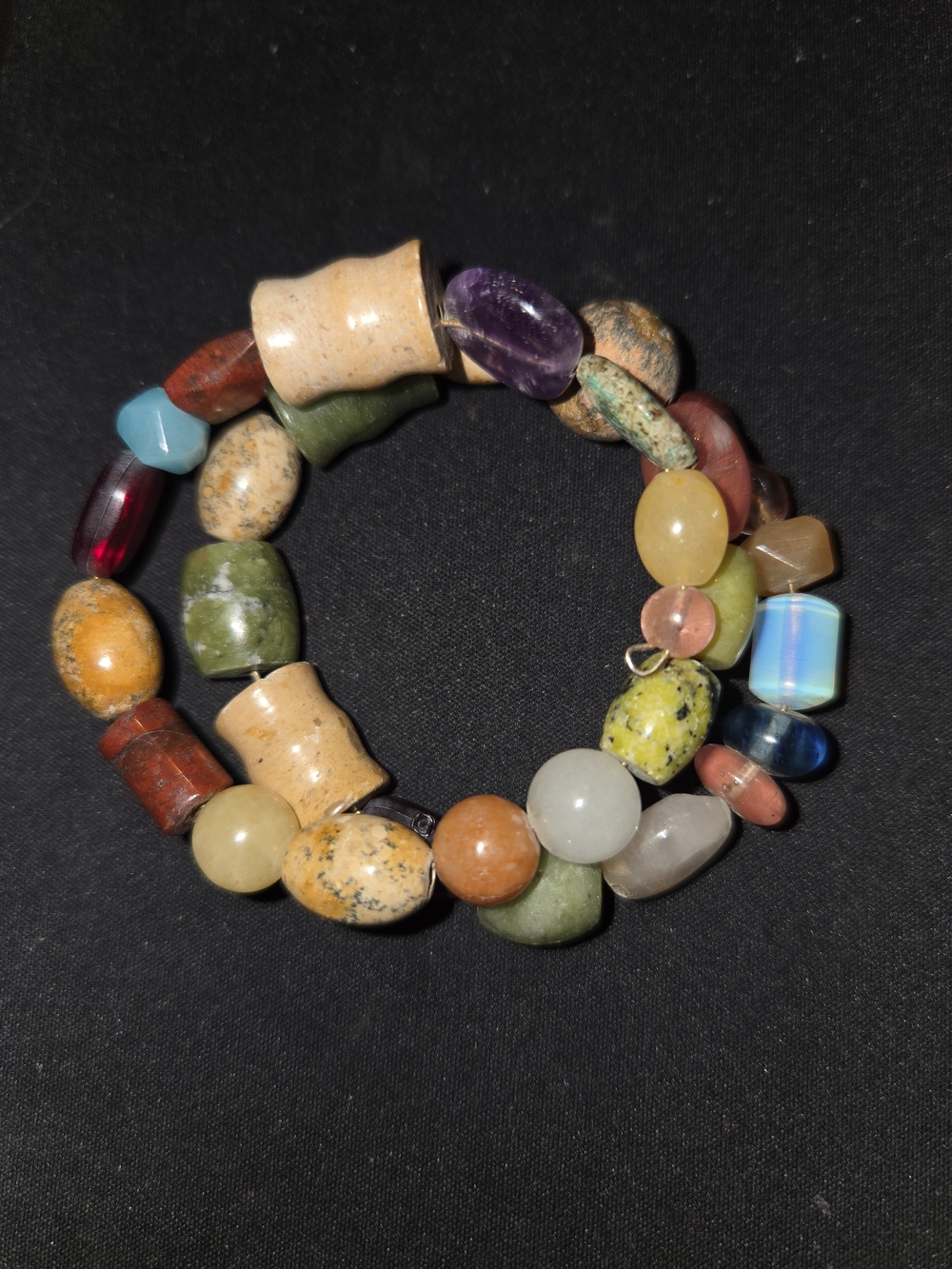 Adjustable Multicolor Natural Stone Beaded Bracelet Boho Artisan Statement - Picture 5 of 7